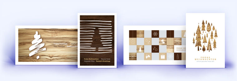 Weihnachtskarte mit Holzmaserung und Weihnachtskarten mit Holzdekor