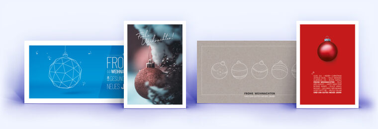Weihnachtskarte mit Weihnachtskugel und geschäftliche Weihnachtskarten mit Weihnachtskugeln