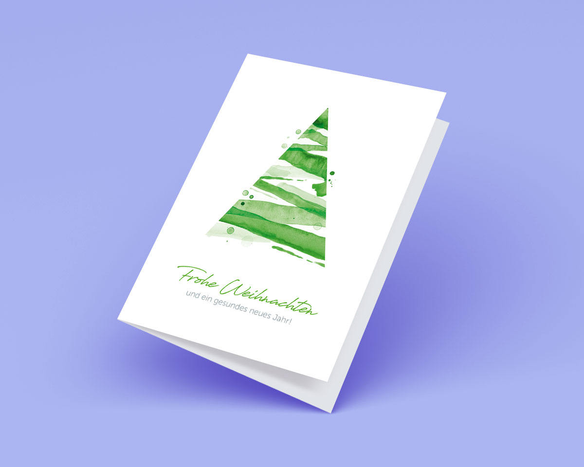 Weihnachtskarte mit grünem Aquarell-Design