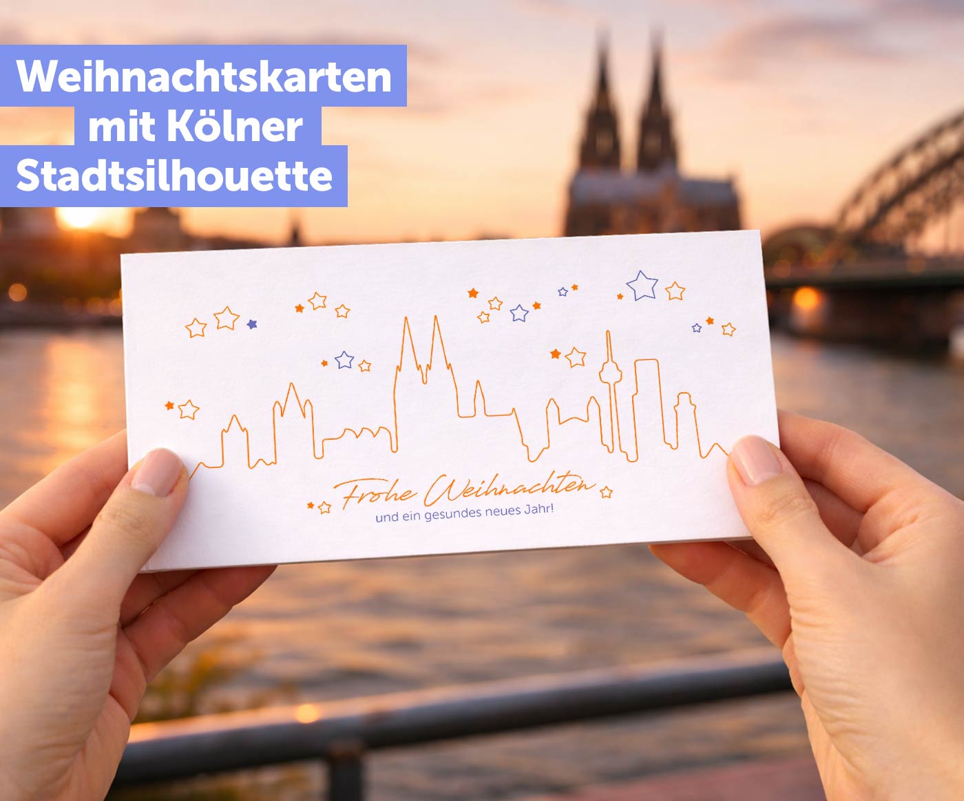 Weihnachtskarte mit der Stadtsilhouette von Köln