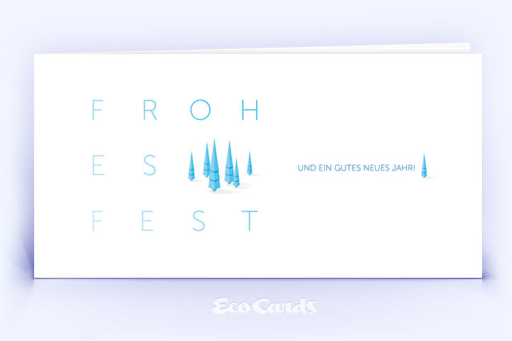 Öko Weihnachtskarte Nr. 1080 hellblau mit verschiedenen Weihnachtsbäumen ist mit einem exklusiven Design bedruckt.