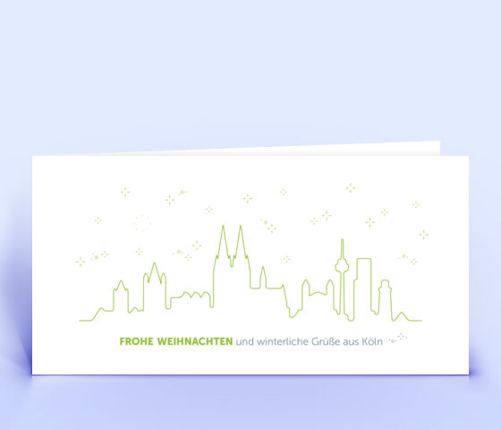 Weihnachtskarte mit grüner Köln Silhouette 1120