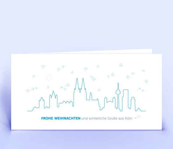 Weihnachtskarte Nr. 1124 hellblau mit Köln Panorama