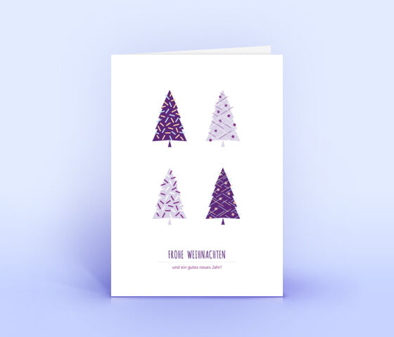 Öko Weihnachtskarten Nr. 1127 violett mit weihnachtlicher Illustration sind mit einem modernen Motiv bedruckt.