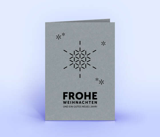 Weihnachtskarte mit stilisierter Schneeflocke auf grauem Design-Recyclingpapier 1173