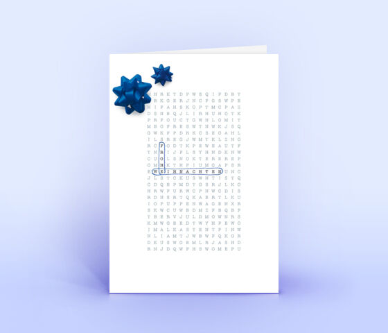 Öko Weihnachtskarten Nr. 1183 dunkelblau mit einem originellen Bilderrätsel sind mit einem ausgefallenen Kartendesign versehen.