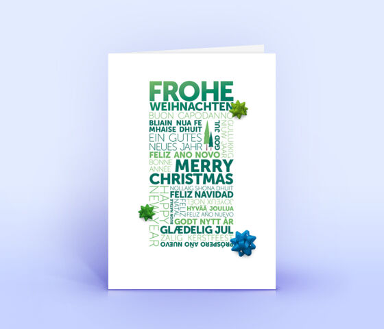 Öko Weihnachtskarten Nr. 1289 tuerkis mit Word-Cloud sind mit einem individuellen Design versehen.