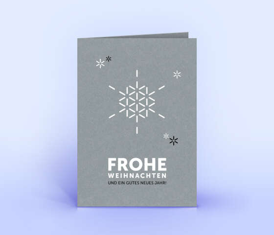 Weihnachtskarte mit stilisierter Schneeflocke auf grauem Naturkarton 1363