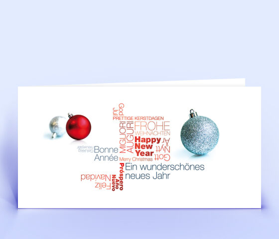 Öko Weihnachtskarte Nr. 1372 silber mit einer Wortwolke ist mit einem grafischen Kartenmotiv versehen.