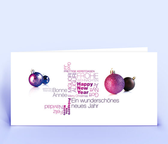 Öko Weihnachtskarte Nr. 1376 violett mit Christbaumkugeln ist mit einem schlichten Design versehen.