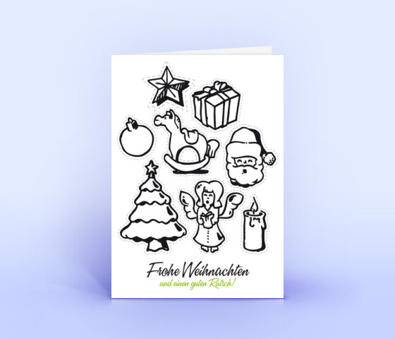 Öko Weihnachtskarten Nr. 139 weiss mit handgezeichneter Illustration sind mit einem verspielten Design bedruckt.