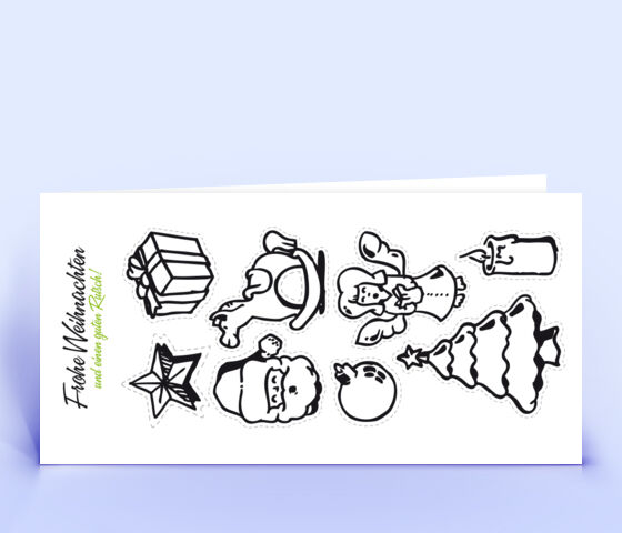 Öko Weihnachtskarte Nr. 140 weiss mit Bilderrätsel ist mit einem verspielten Design verziert.