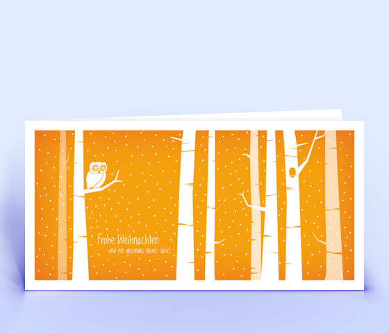 Öko Weihnachtskarte Nr. 1400 orange mit einer Eule ist mit einem schönen Kartendesign versehen.
