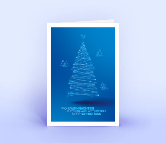 Blaue Weihnachtskarte mit modernem Weihnachtsbaum 1419
