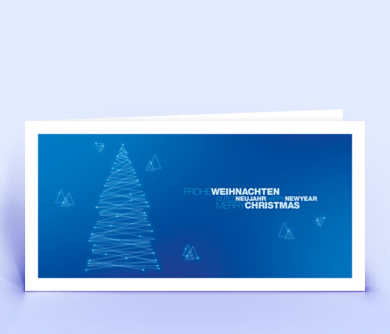 Geschäftliche Weihnachtskarte blau mit Weihnachtsbaum aus Linien 1420