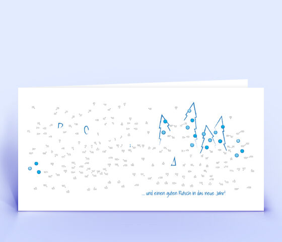 Kreative Weihnachtskarte blau mit Zahlenrätsel "Punkte verbinden" 1484