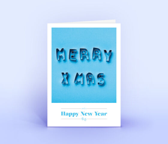 Öko Weihnachtskarten Nr. 1515 hellblau mit Keksformen, die zu einem Weihnachtsgruß zusammengelegt sind, sind mit einem schlichten Kartenmotiv versehen.