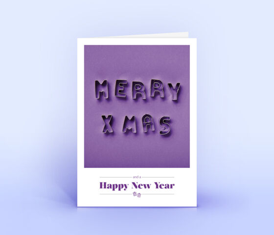 Öko Weihnachtskarten Nr. 1519 violett mit Keksformen, die zu einem Weihnachtsgruß zusammengelegt sind, zeigen ein ausgefallenes Design.