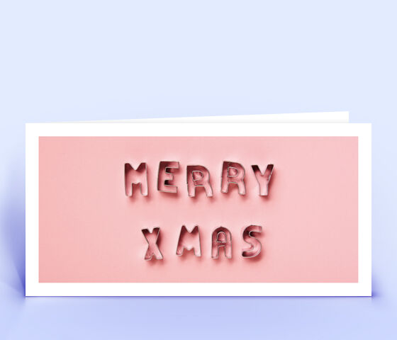 Öko Weihnachtskarte Nr. 1524 rosa mit Ausstechformen für Plätzchen, die zu einem Weihnachtsgruß zusammengelegt sind, zeigt ein besonderes Motiv.