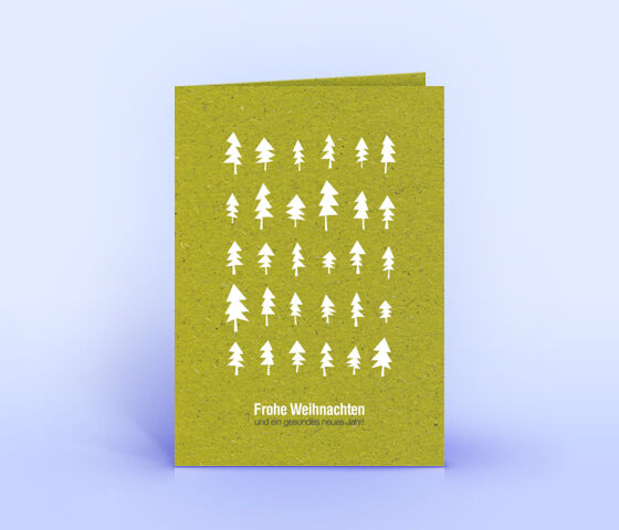 Weihnachtskarte Nr. 1607 gruen mit verschiedenen Weihnachtsbäumen