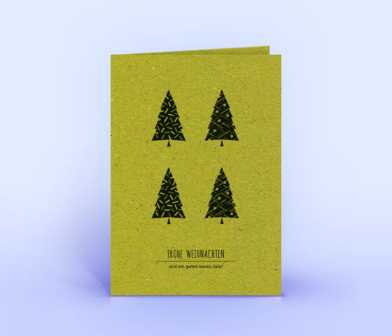 Weihnachtskarte Nr. 1617 gruen mit verschiedenen Weihnachtsbäumen