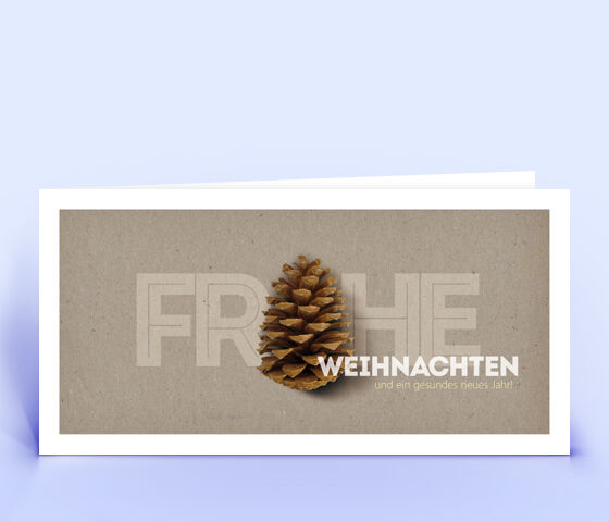 Geschäftliche Weihnachtskarte mit Tannenzapfen vor Recyclingkarton 1656