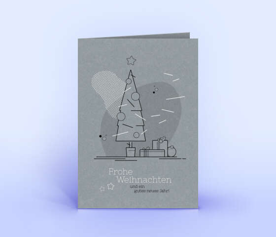 Schöne Weihnachtskarte mit grafischem Design auf grauem Naturkarton 1753