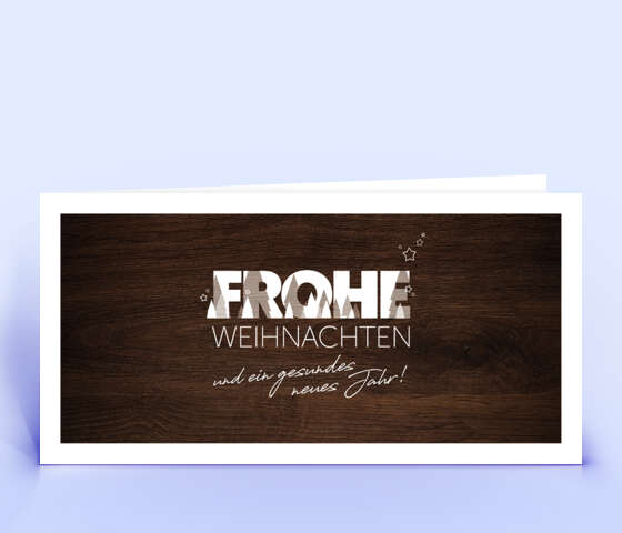 Geschäftliche Weihnachtskarte mit edlem Holzdekor 1808