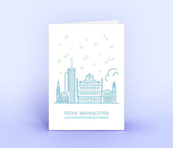 Weihnachtskarte Nr. 1909 blau mit der Frankfurter Skyline