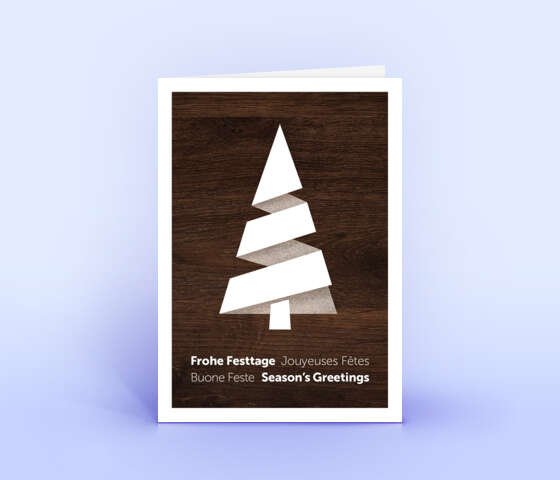 Geschäftliche Weihnachtskarte mit originellem Holzdesign 1977