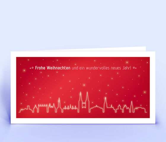 Weihnachtskarte Nr. 1990 rot mit Lübeck Skyline