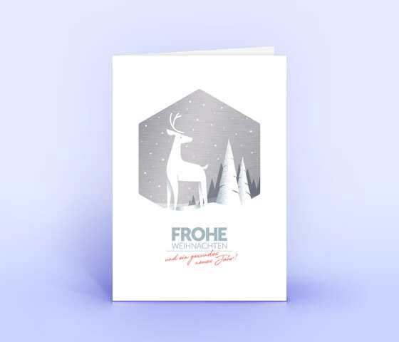 Weihnachtskarte mit Hirsch im Metalldesign 2029