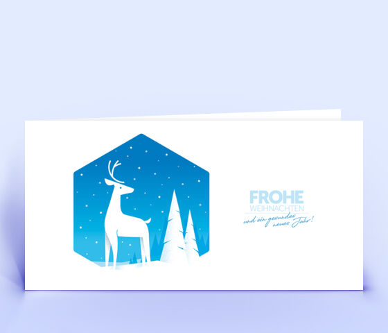 Weihnachtskarte Nr. 2040 blau mit Hirsch Silhouette