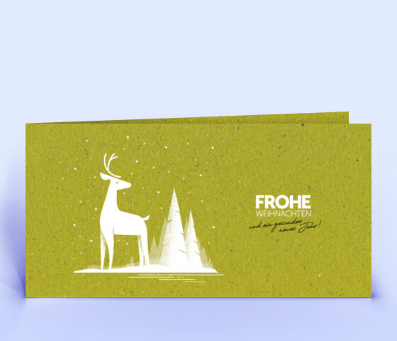 Weihnachtskarte Nr. 2048 gruen mit Hirsch Illustration