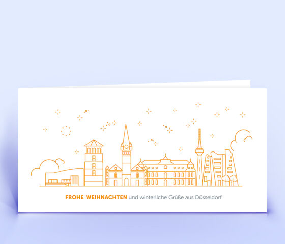 Weihnachtskarte Nr. 2088 orange mit Düsseldorf Silhouette