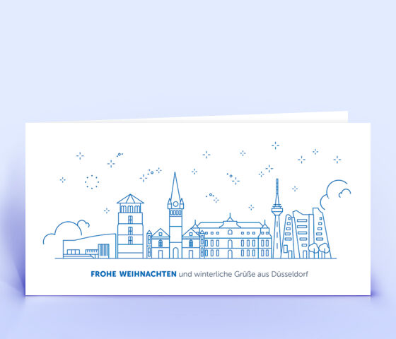 Weihnachtskarte Nr. 2090 dunkelblau mit der Düsseldorfer Skyline