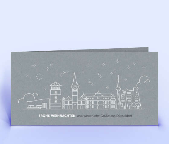 Weihnachtskarte mit Düsseldorf Skyline auf grauem Designer-Karton 2094