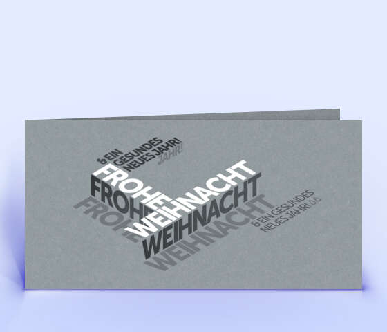 Moderne Weihnachtskarte mit typografischem Design auf grauem Naturkarton 2126