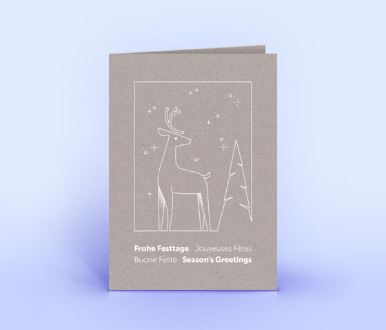 Weihnachtskarte Nr. 2193 grau mit Hirsch Silhouette