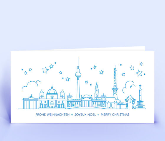 Weihnachtskarte Nr. 2280 blau mit Berliner Skyline