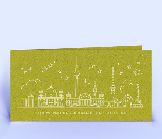 Weihnachtskarte Nr. 2296 gruen mit Berliner Silhouette