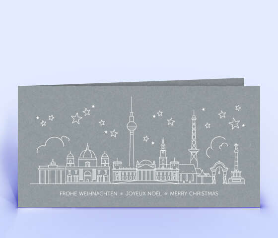 Weihnachtskarte mit Berliner Skyline auf grauem Design-Recyclingpapier 2300