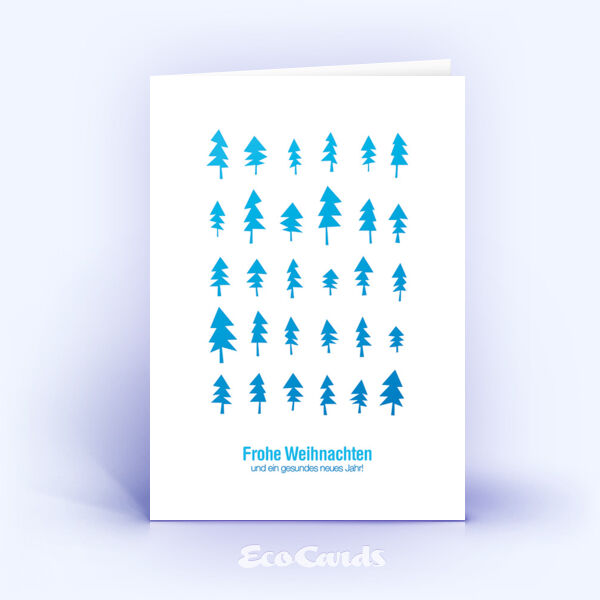 Öko Weihnachtskarten Nr. 235 blau mit einem handgezeichneten Weihnachtsbaum zeigen ein originelles Artwork.