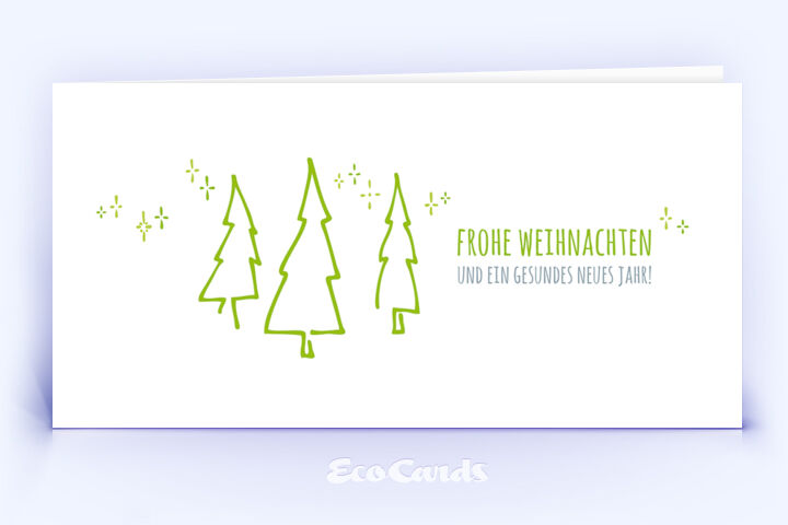 Weihnachtskarte Nr. 2442 gruen mit verschiedenen Weihnachtsbäumen
