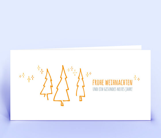 Schöne Weihnachtskarte mit orangenem Motiv "3 Tannenbäume" 2444