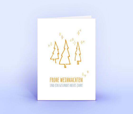 Schöne Weihnachtskarte mit orangenem Design "3 Tannenbäume" 2445