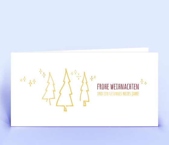 Weihnachtskarte Nr. 2450 gold mit mehreren Weihnachtsbäumen