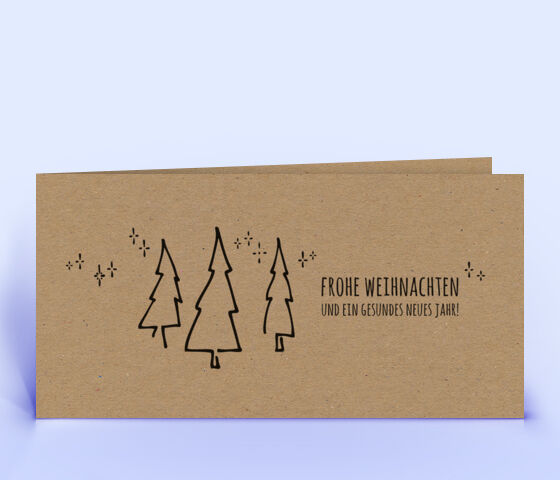 Schöne Weihnachtskarte Motiv "3 Tannenbäume" auf braunem Recyclingkarton 2456