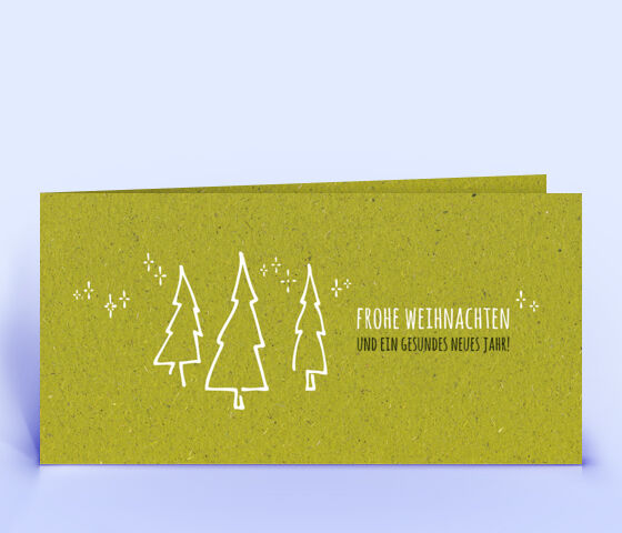 Schöne Weihnachtskarte Motiv "3 Tannenbäume" auf grünem Graspapier mit Sonderfarbe Weiss veredelt 2458