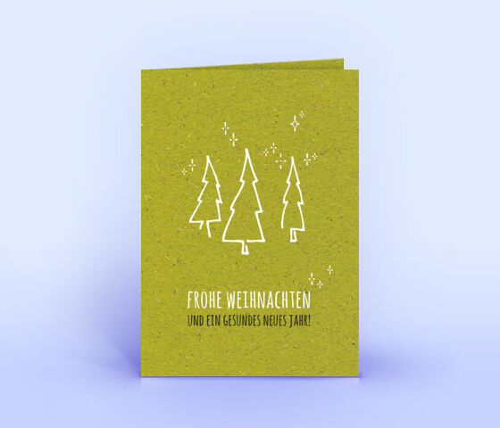Schöne Weihnachtskarte Motiv "3 Tannenbäume" auf Graspapier mit Sonderfarbe Weiss veredelt 2459
